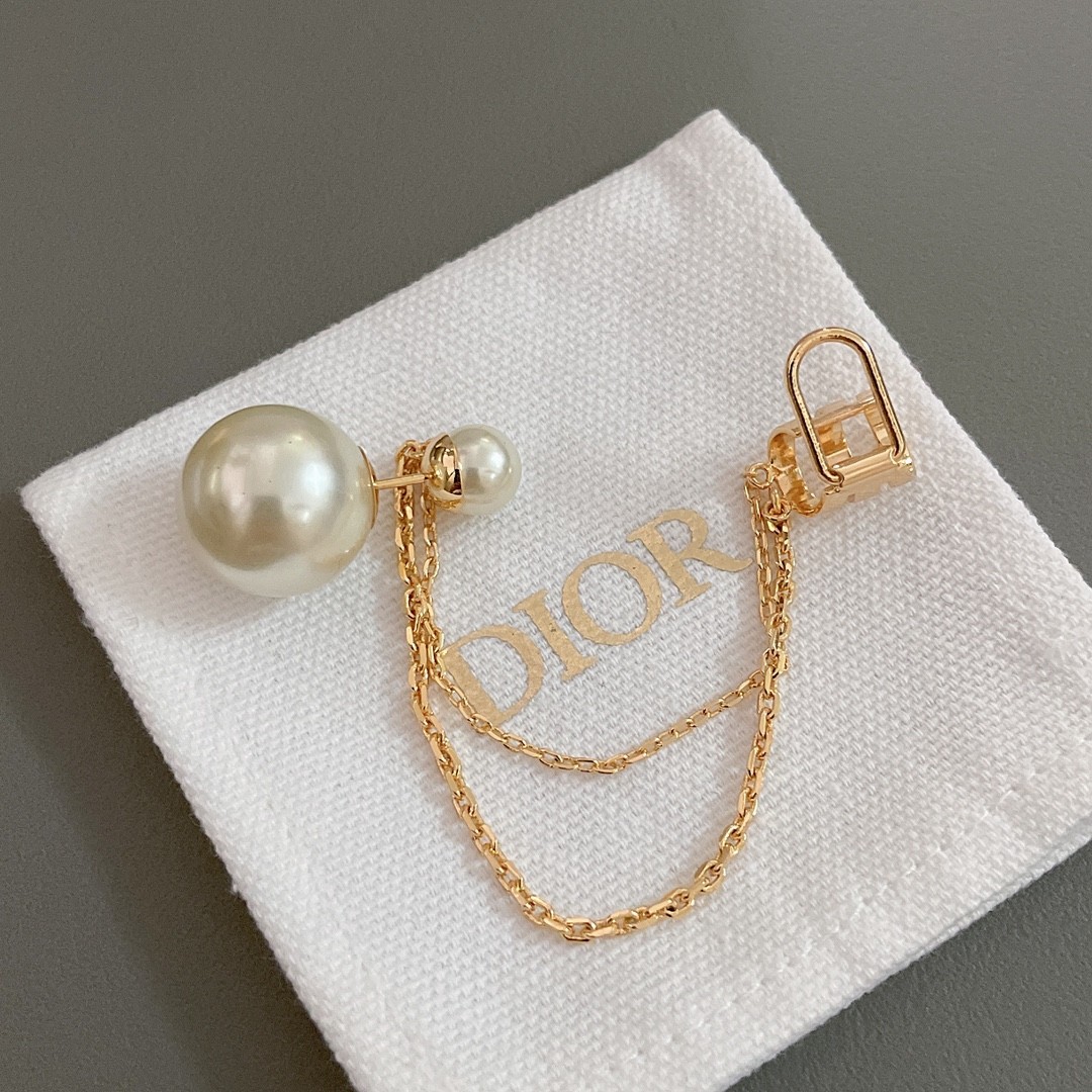 DIOR single double-chain stud earrings