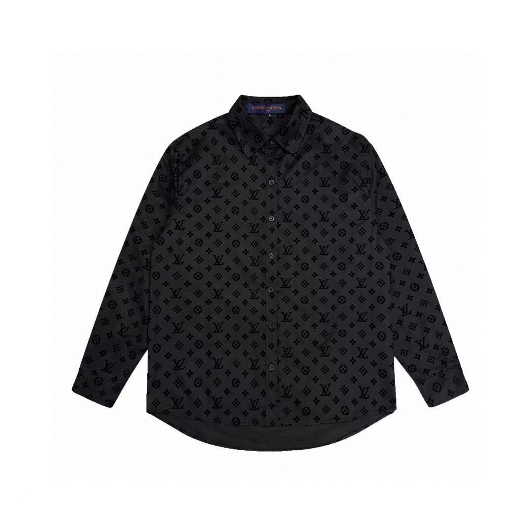 Louis Vuitton jacquard all over print flocked shirt GS1021 M