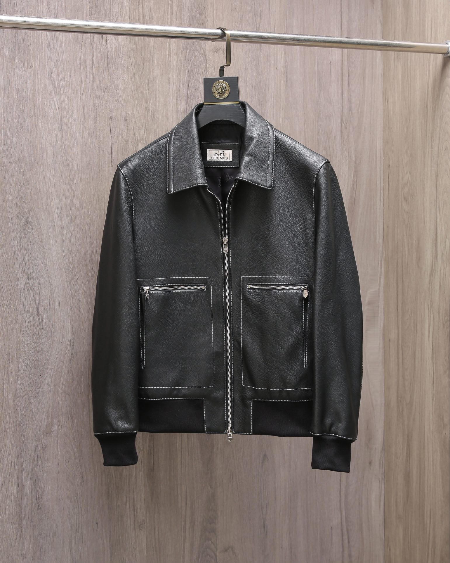 Hermès Collector's style jacket in pebbled lambskin 195cm 100kg