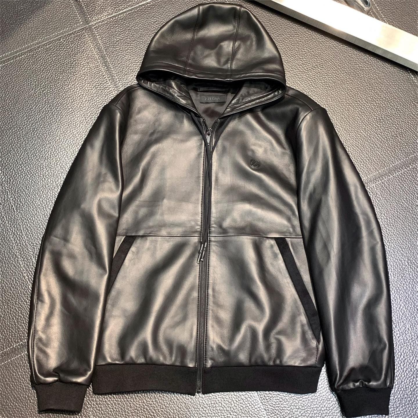 Zegna hooded leather jacket 195cm 100kg