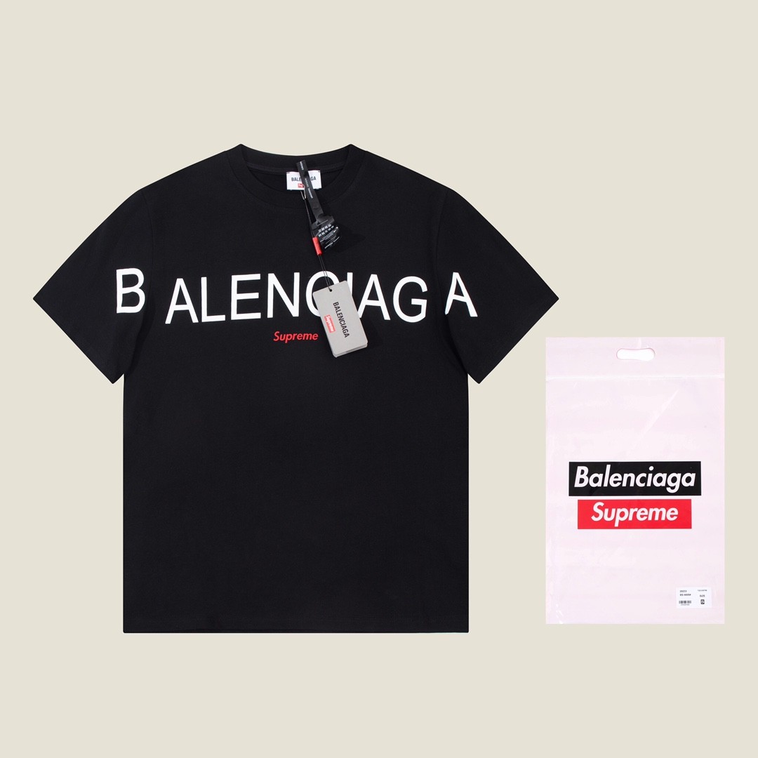 Balenciaga × Supreme 2023 Fall Spring\/summer collection simple double LOGOT shirts 100kg≈220 pounds 195cm ≈ 6 feet 5 inches