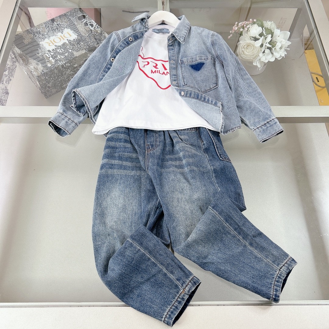 Prada T-shirt, denim jacket and pants 3-piece set 141~160cm = 56~63 inches